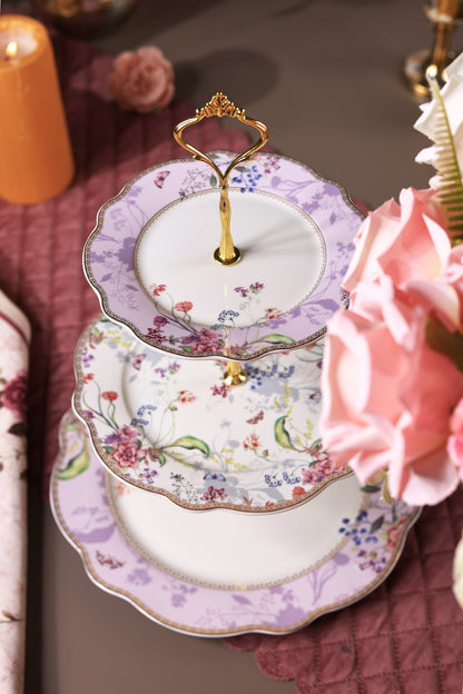 Lilac Garden Three Tier Dessert Stand