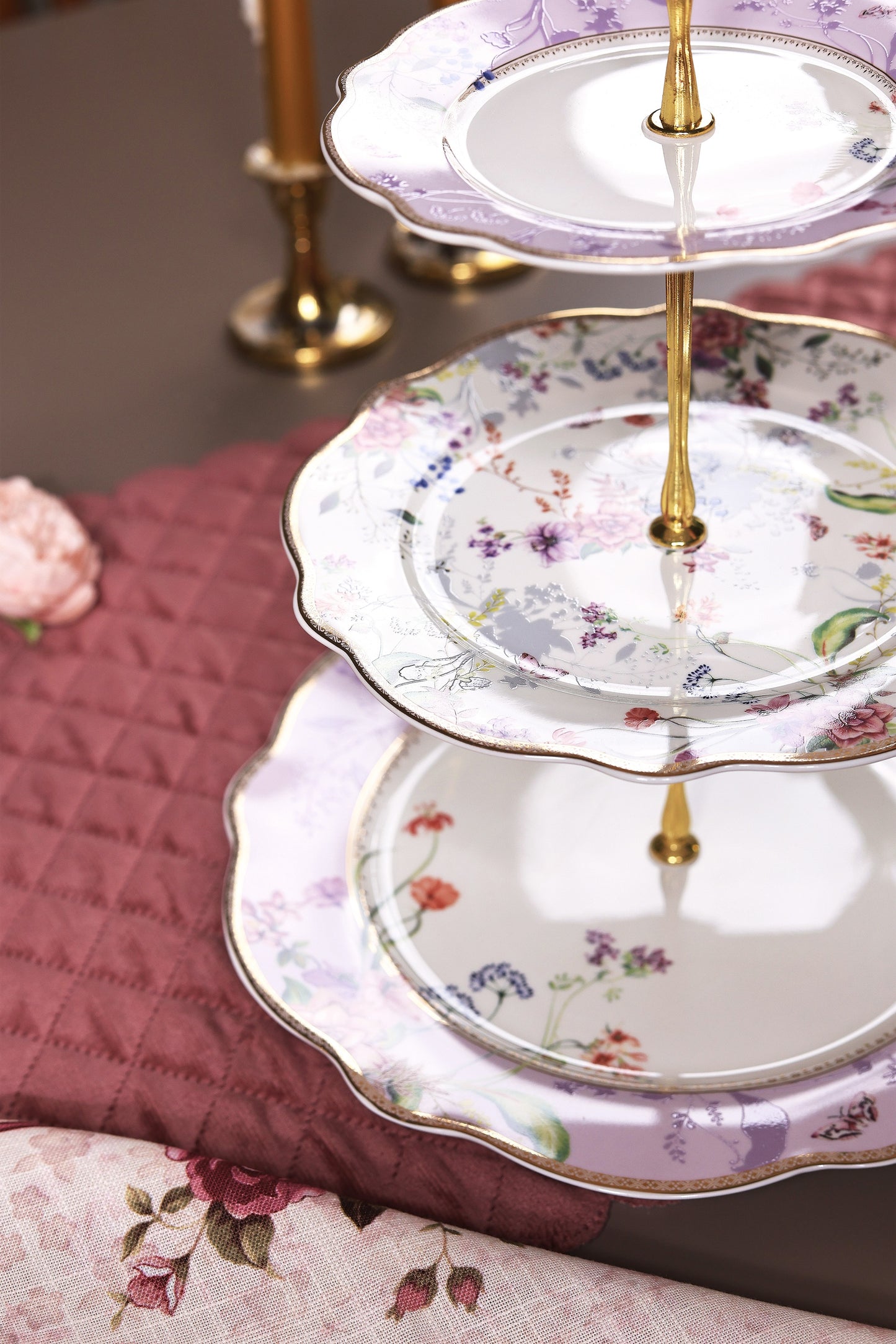 Lilac Garden Three Tier Dessert Stand