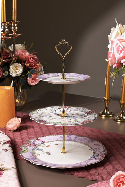 Lilac Garden Three Tier Dessert Stand