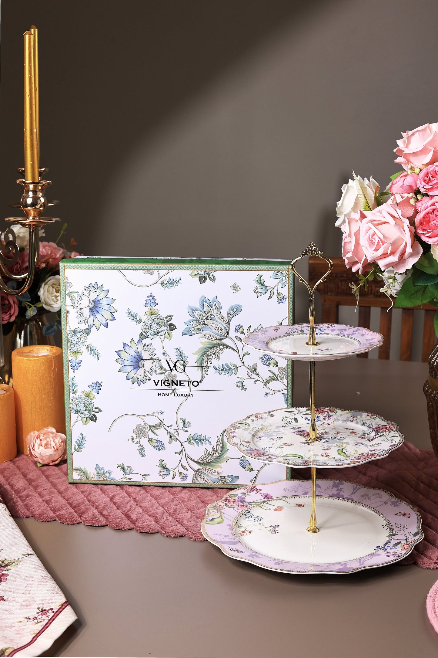 Lilac Garden Three Tier Dessert Stand