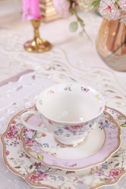 Lilac Garden Cup and Saucer Set (Vintage Collection, 6 Cups and 6 Saucers)