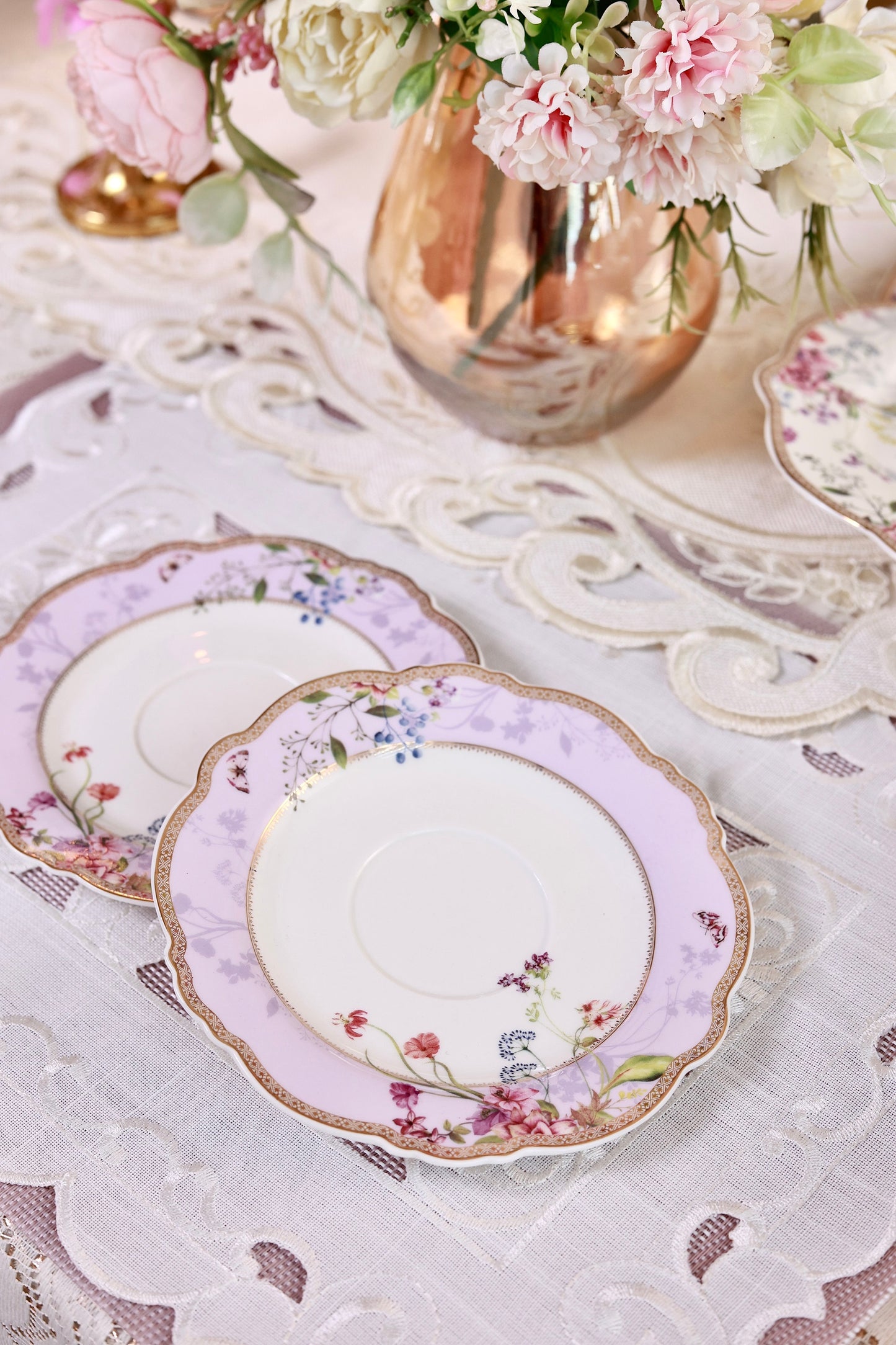 Lilac Garden Cup and Saucer Set (Vintage Collection, 6 Cups and 6 Saucers)