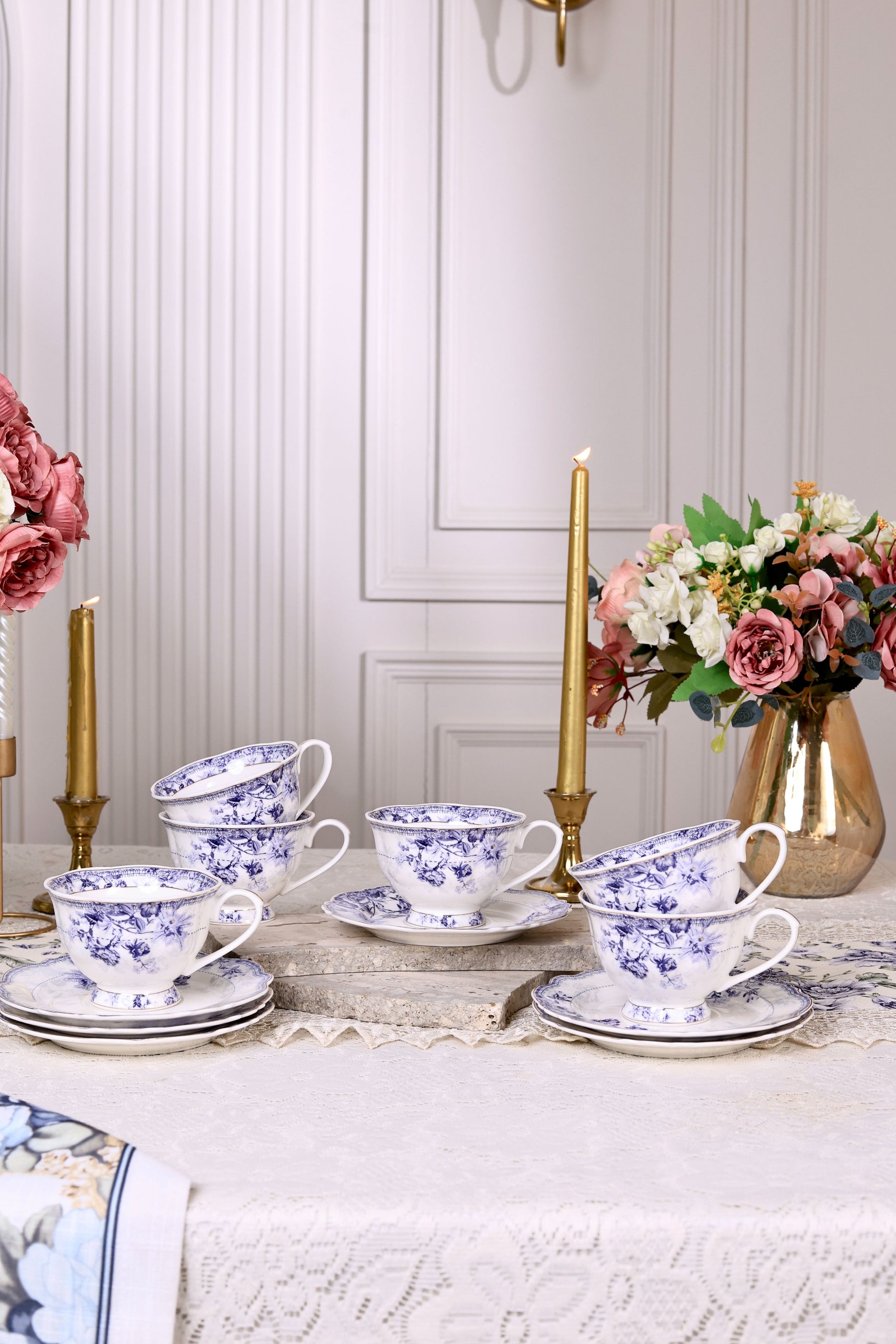 Jardin de Jouy Cup and Saucer Set (Vintage Collection, 6 Cups and 6 Saucers) - Vigneto