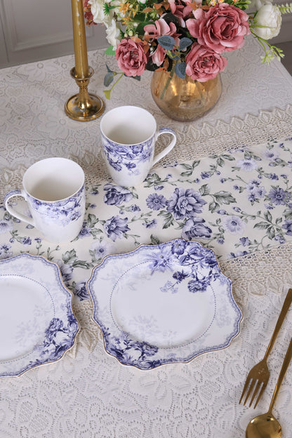 Jardin de Jouy Coffee Mugs with Snack Plates (4 Mugs and 4 Snack Plates)