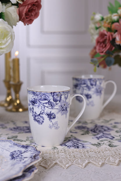 Jardin de Jouy Coffee Mugs with Snack Plates (4 Mugs and 4 Snack Plates)