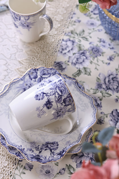 Jardin de Jouy Coffee Mugs with Snack Plates (4 Mugs and 4 Snack Plates)