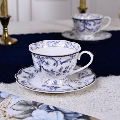 Midnight Blue Cup and Saucer Set (Vintage Collection, 6 Cups and 6 Saucers) - Vigneto