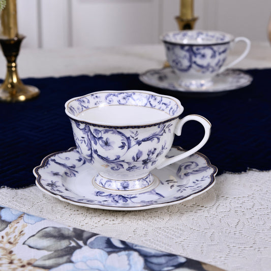 Midnight Blue Cup and Saucer Set (Vintage Collection, 6 Cups and 6 Saucers)