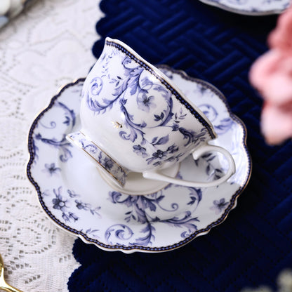 Midnight Blue Cup and Saucer Set (Vintage Collection, 6 Cups and 6 Saucers) - Vigneto