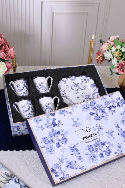 Midnight Blue Coffee Mugs with Snack Plates (4 Mugs and 4 Snack Plates) - Vigneto