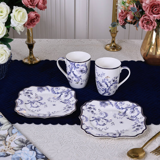 Midnight Blue Coffee Mugs with Snack Plates (4 Mugs and 4 Snack Plates)