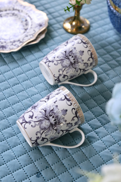 Royal Blue Coffee Mugs with Snack Plates (4 Mugs and 4 Snack Plates) - Vigneto