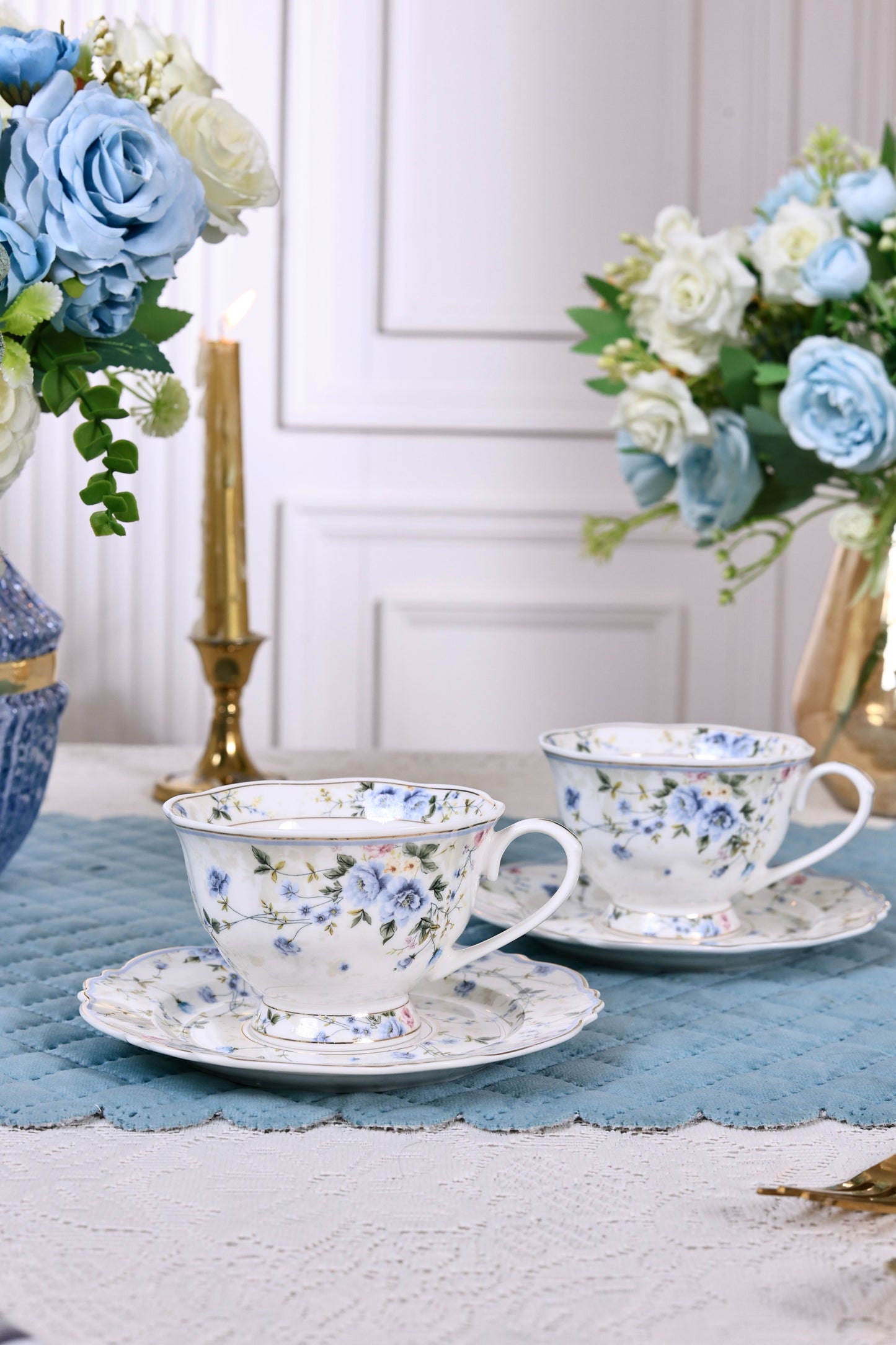 Yorkshire Bloom Cup and Saucer Set (Vintage Collection, 6 Cups and 6 Saucers) - Vigneto