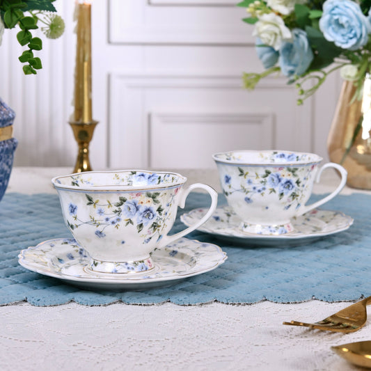 Yorkshire Bloom Cup and Saucer Set (Vintage Collection, 6 Cups and 6 Saucers)