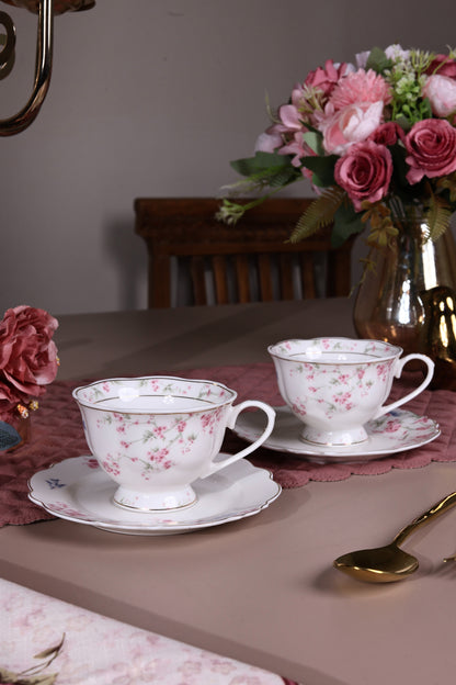 Orchid Bliss Cup and Saucer Set (Vintage Collection, 6 Cups and 6 Saucers) - Vigneto