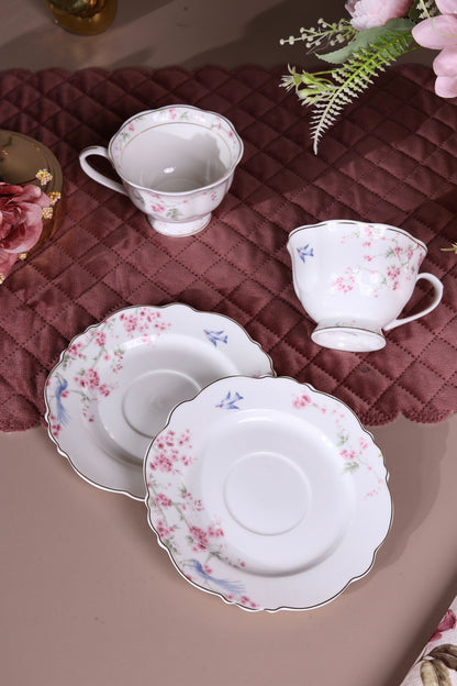 Orchid Bliss Cup and Saucer Set (Vintage Collection, 6 Cups and 6 Saucers) - Vigneto