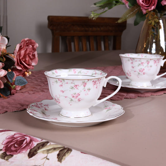 Orchid Bliss Cup and Saucer Set (Vintage Collection, 6 Cups and 6 Saucers)