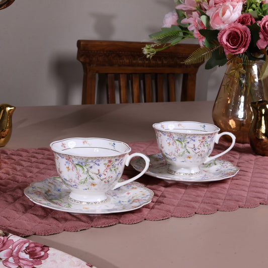 Flower Bed Cup and Saucer Set (Vintage Collection, 6 Cups and 6 Saucers)