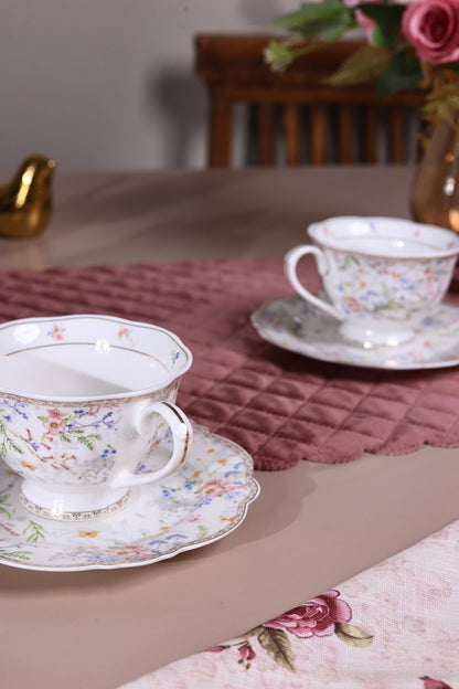 Flower Bed Cup and Saucer Set (Vintage Collection, 6 Cups and 6 Saucers) - Vigneto