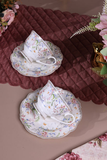 Flower Bed Cup and Saucer Set (Vintage Collection, 6 Cups and 6 Saucers) - Vigneto