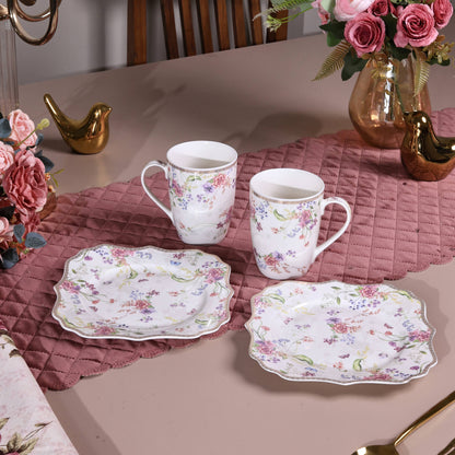Lilac Garden Coffee Mugs with Snack Plates (4 Mugs and 4 Snack Plates)