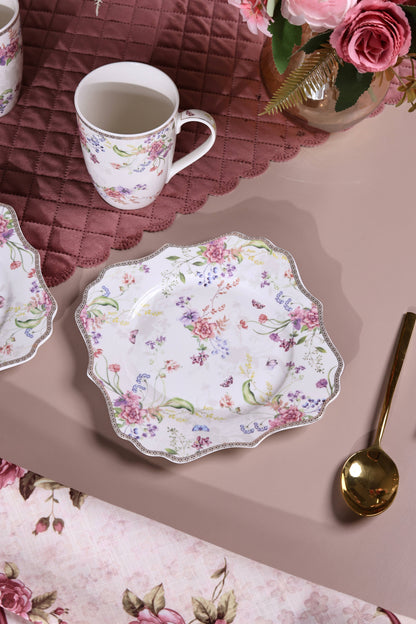 Lilac Garden Coffee Mugs with Snack Plates (4 Mugs and 4 Snack Plates)