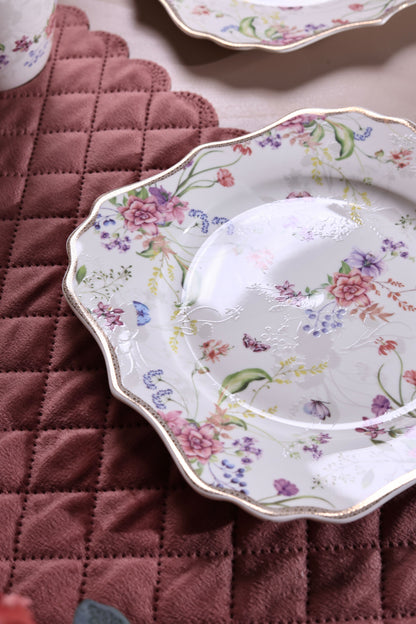 Lilac Garden Coffee Mugs with Snack Plates (4 Mugs and 4 Snack Plates)