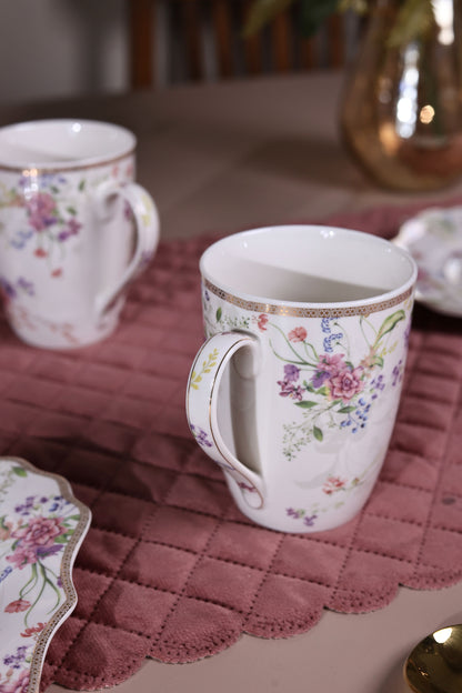 Lilac Garden Coffee Mugs with Snack Plates (4 Mugs and 4 Snack Plates)