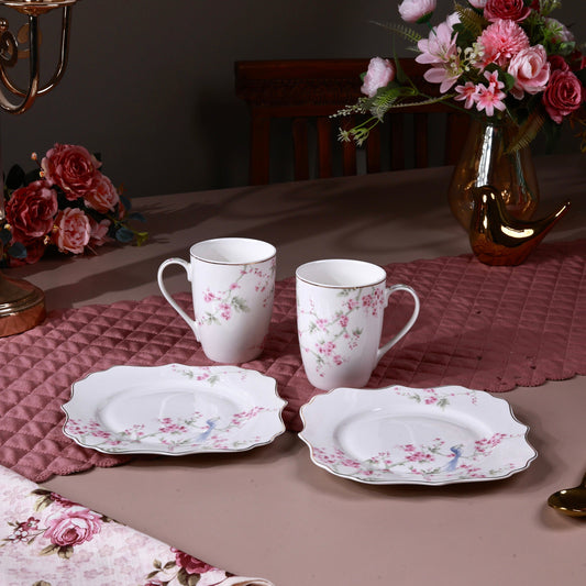 Orchid Bliss Coffee Mugs with Snack Plates (4 Mugs and 4 Snack Plates)