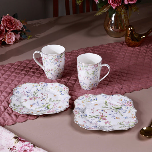 Flower Bed Coffee Mugs with Snack Plates (4 Mugs and 4 Snack Plates)