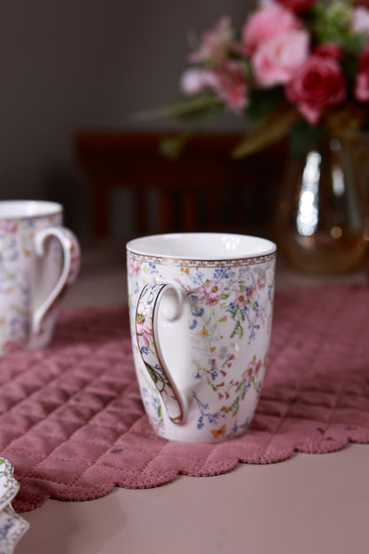 Flower Bed Coffee Mugs with Snack Plates (4 Mugs and 4 Snack Plates) - Vigneto
