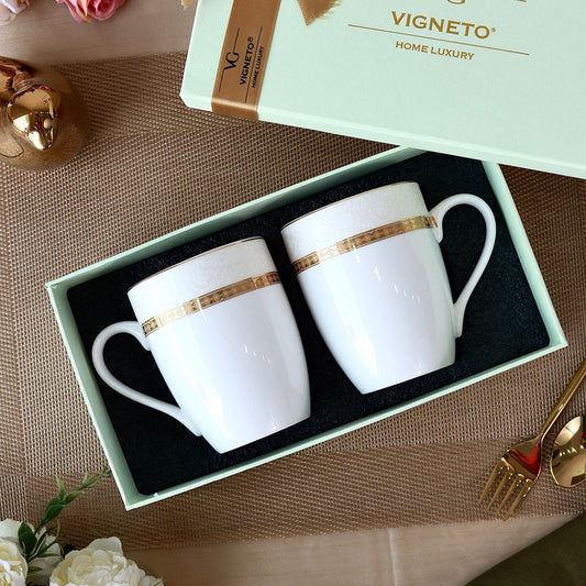 Opaline Gold Coffee Mugs (Set of 2, 300 ML)