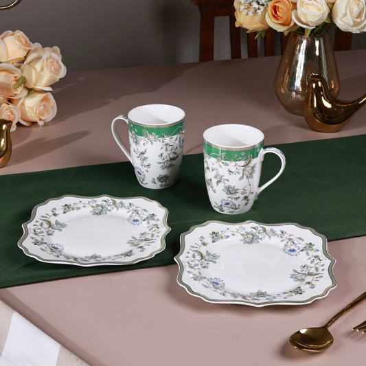 Tudor Green Coffee Mugs with Snack Plates (4 Mugs and 4 Snack Plates)