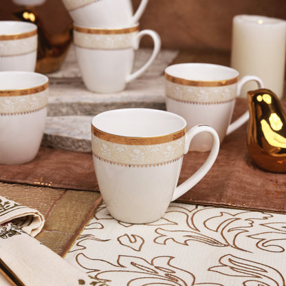 Crème Gold Mug Set (Capacity 180 ML, Set of 6) - Vigneto