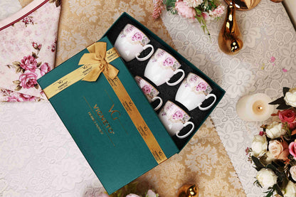 Gold Roses Mug Set (Capacity 200 ML, Set of 6)