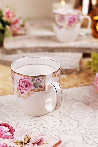 Gold Roses Mug Set (Capacity 200 ML, Set of 6)