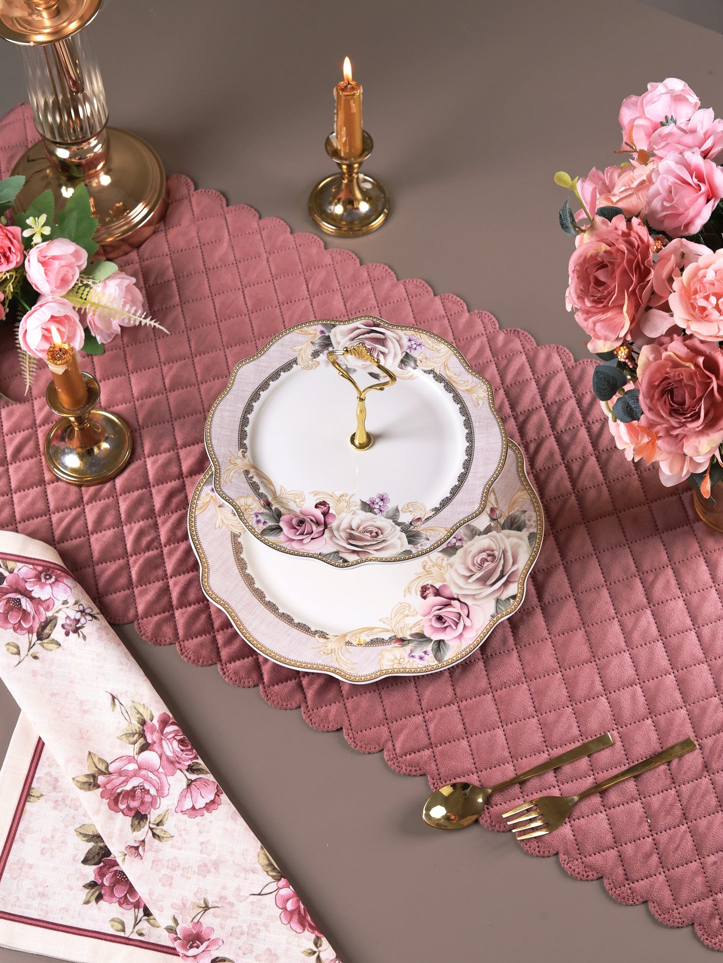 Gold Roses Two Tier Dessert Stand