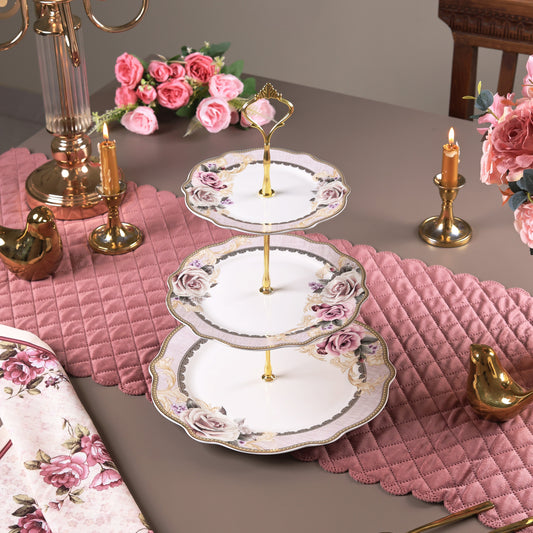 Gold Roses Three Tier Dessert Stand