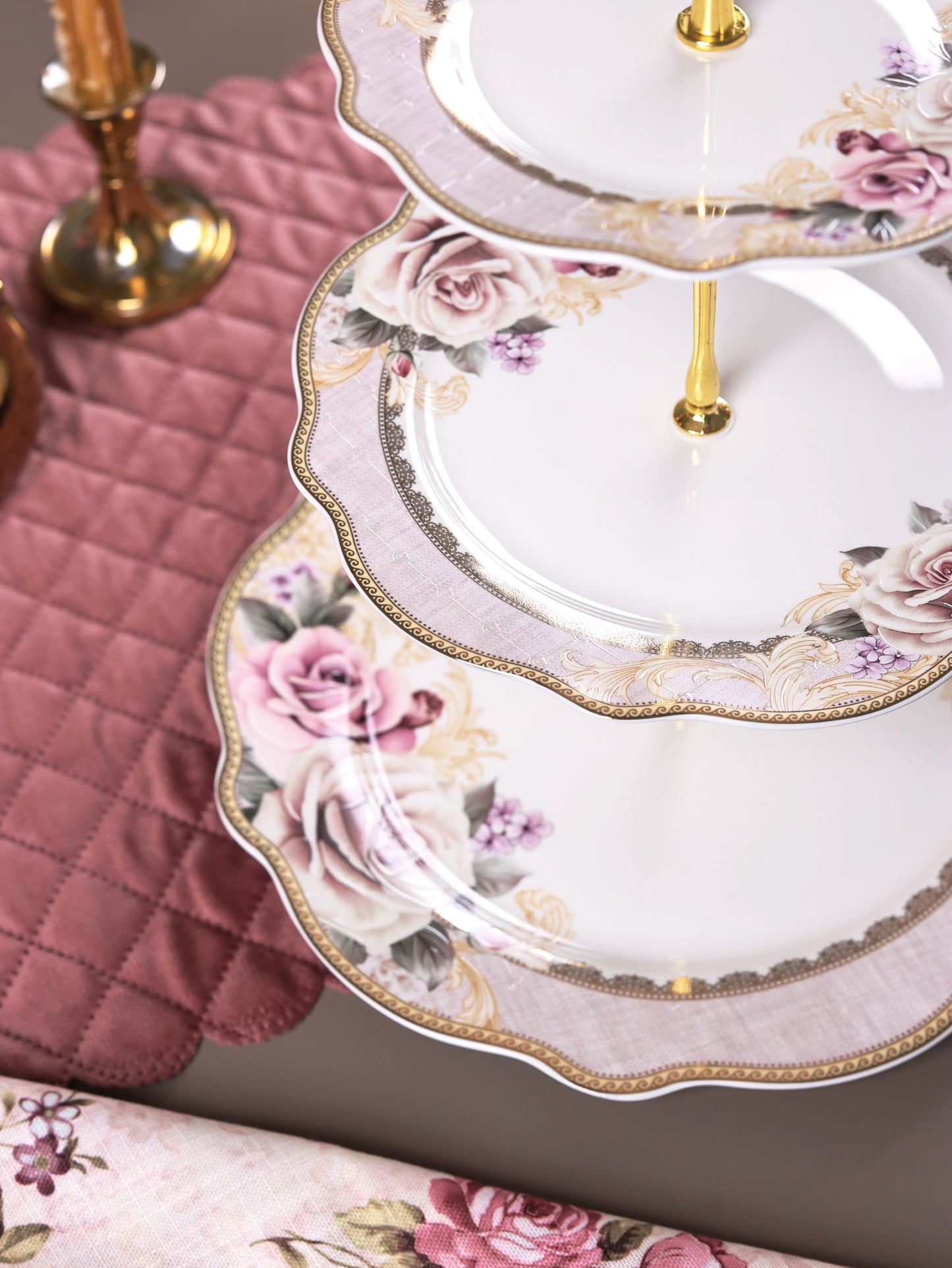 Gold Roses Three Tier Dessert Stand