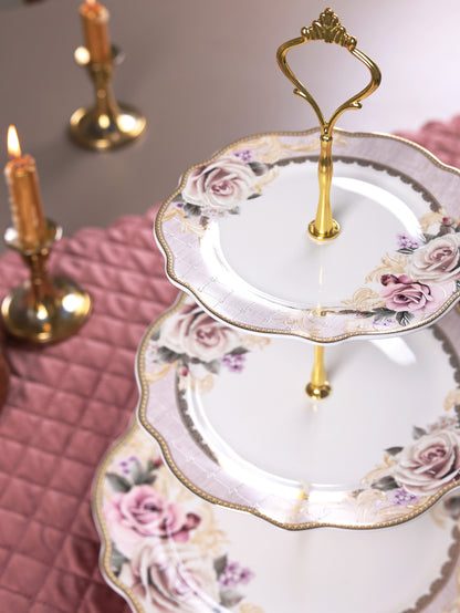 Gold Roses Three Tier Dessert Stand