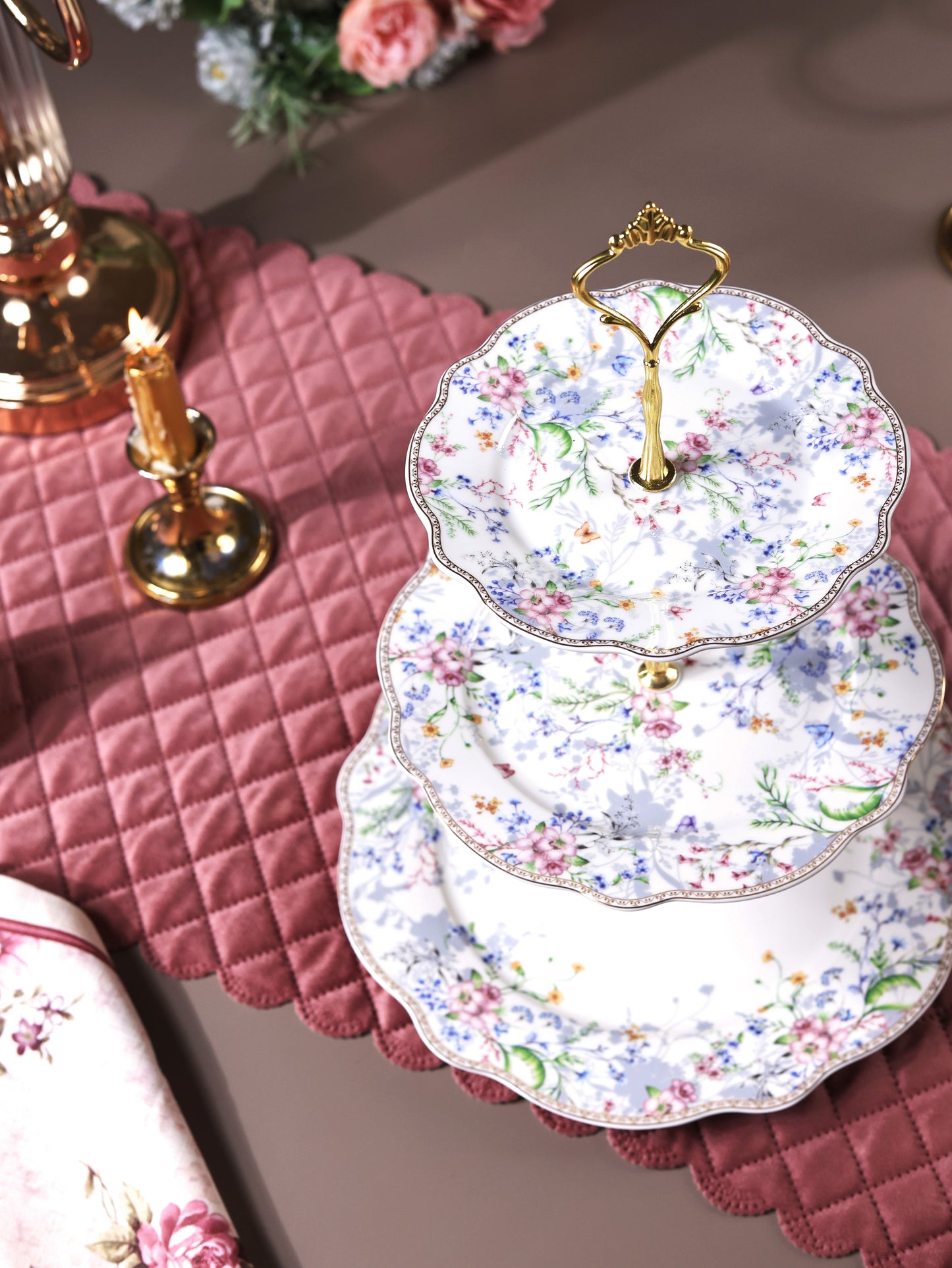 Flower Bed Three Tier Dessert Stand