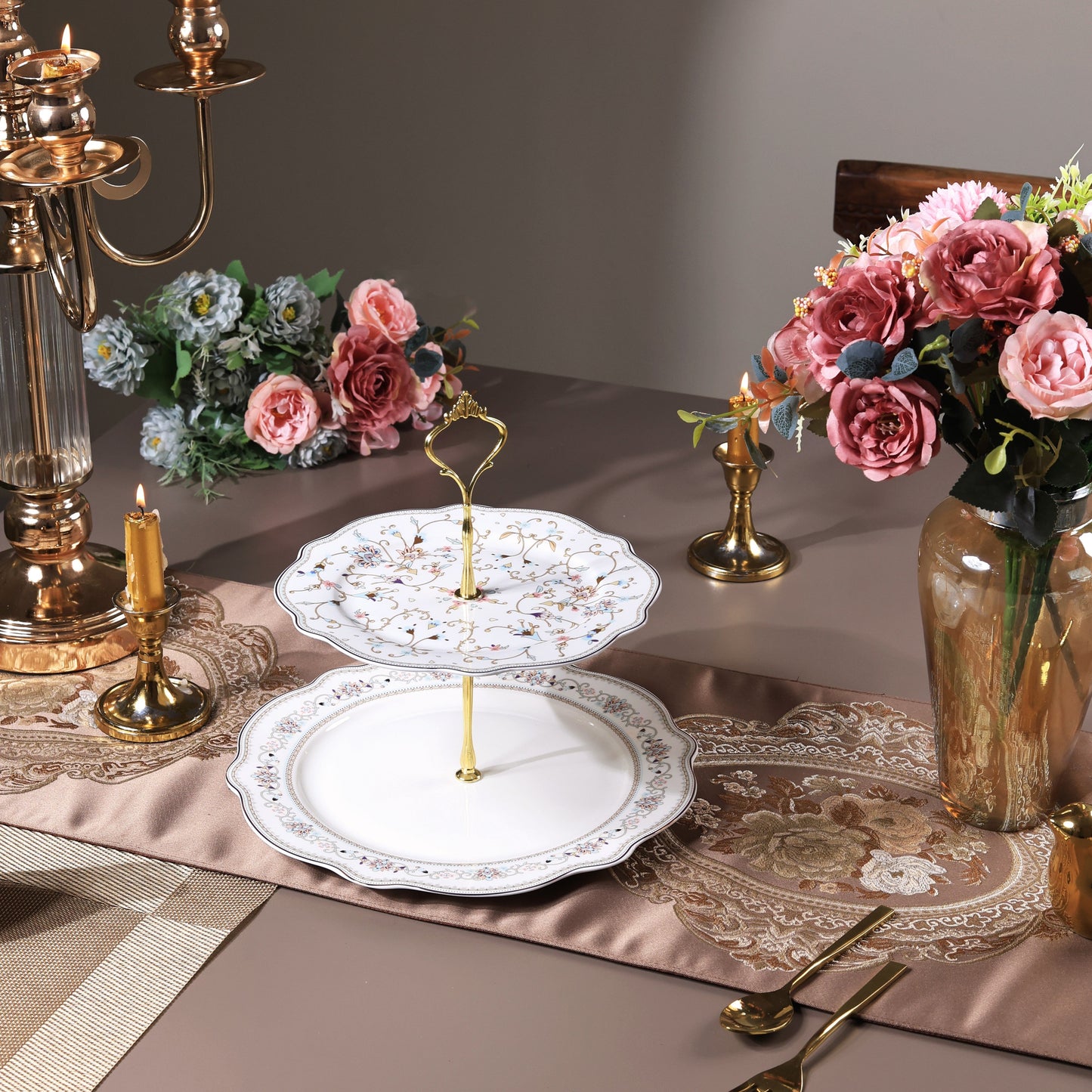 White Pattern Two Tier Dessert Stand