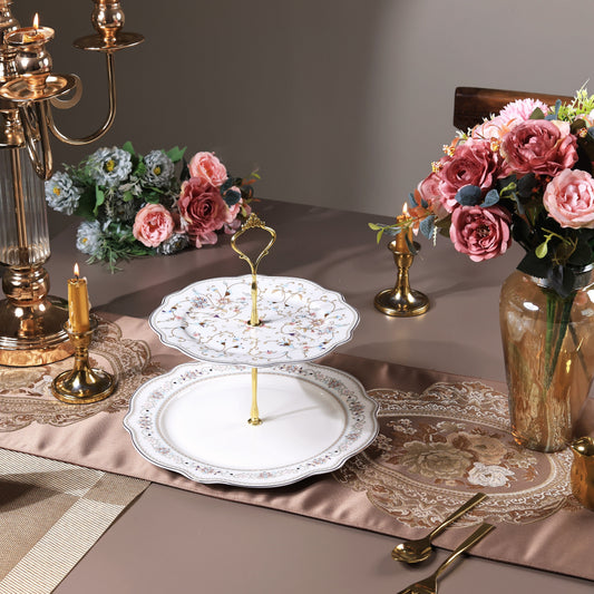 White Pattern Two Tier Dessert Stand