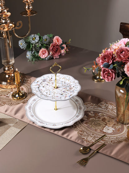 White Pattern Two Tier Dessert Stand