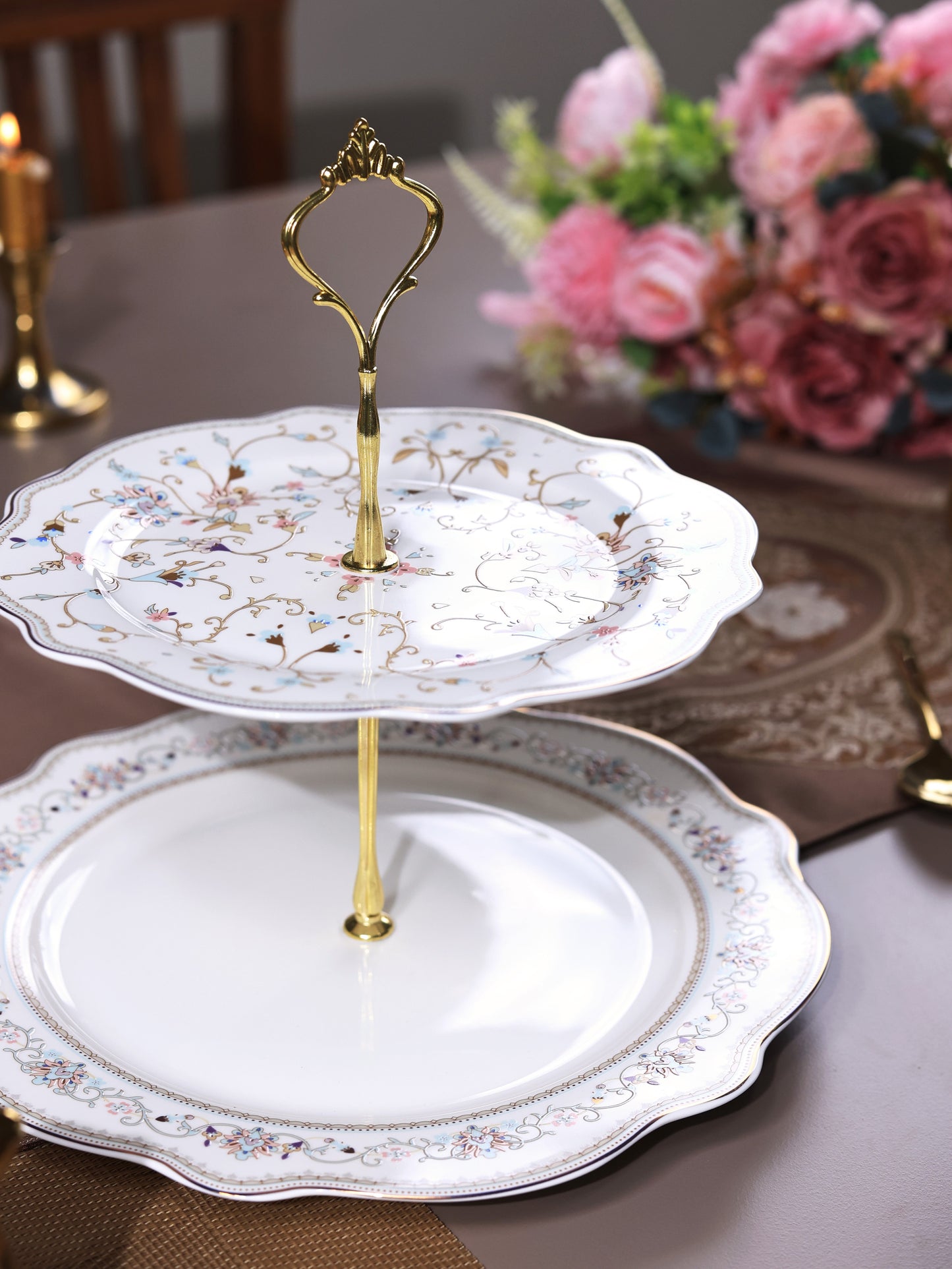 White Pattern Two Tier Dessert Stand