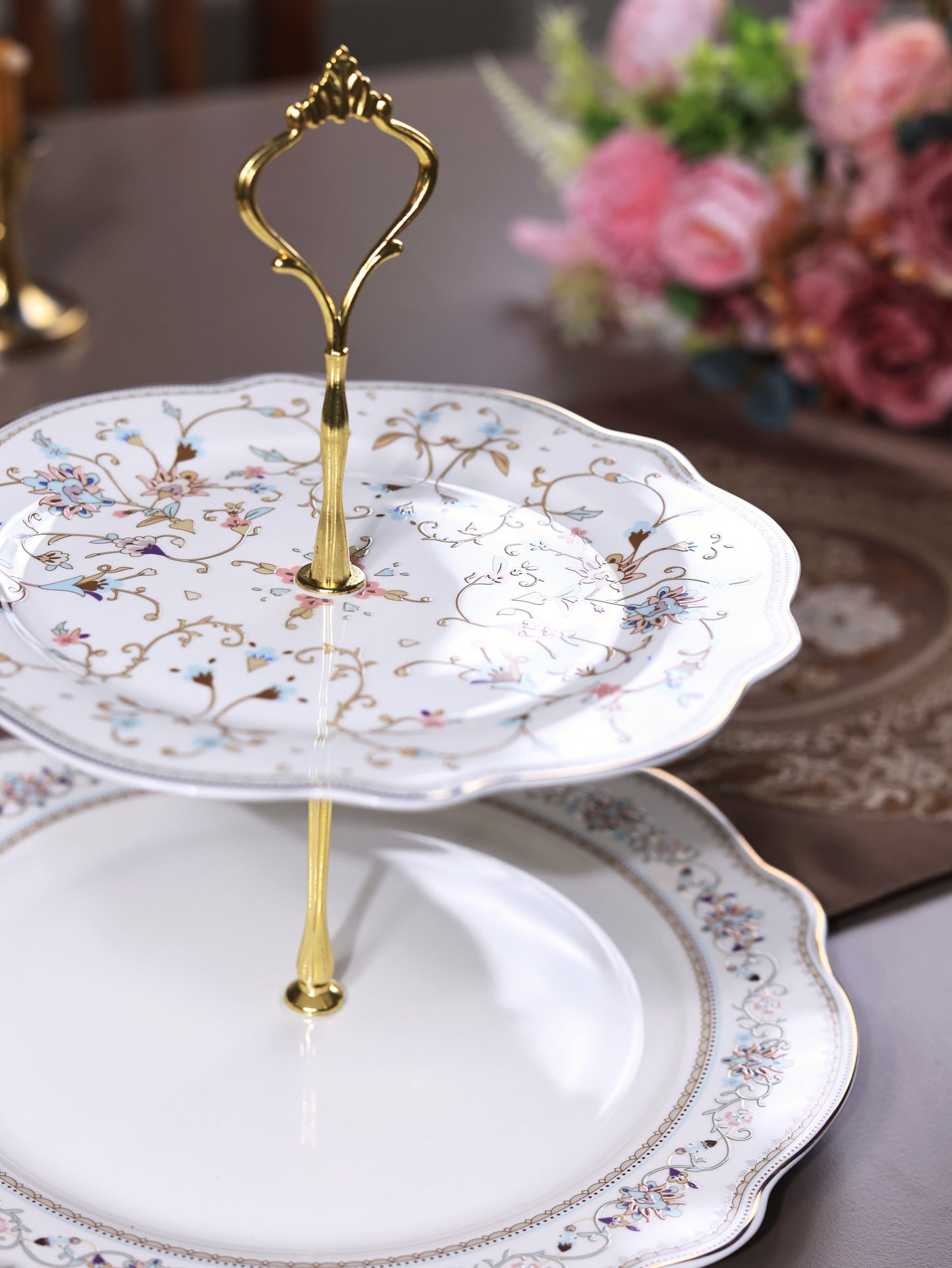 White Pattern Two Tier Dessert Stand