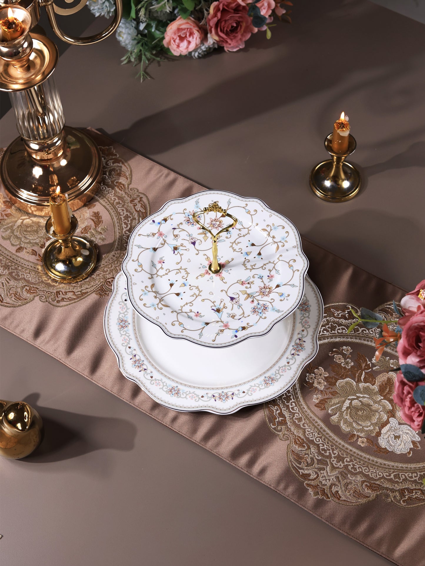 White Pattern Two Tier Dessert Stand