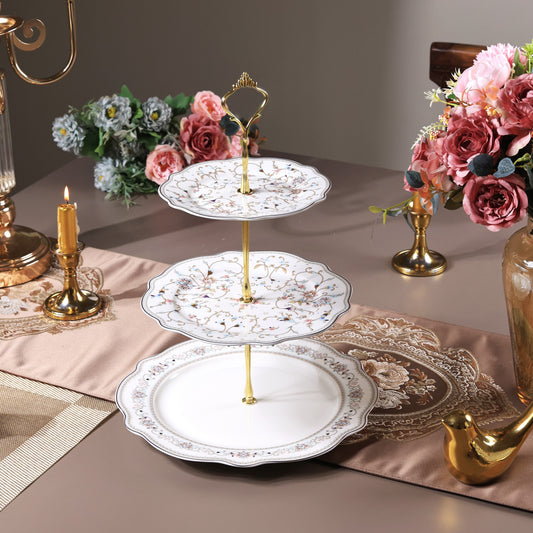 White Pattern Three Tier Dessert Stand