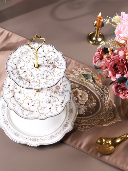 White Pattern Three Tier Dessert Stand - Vigneto