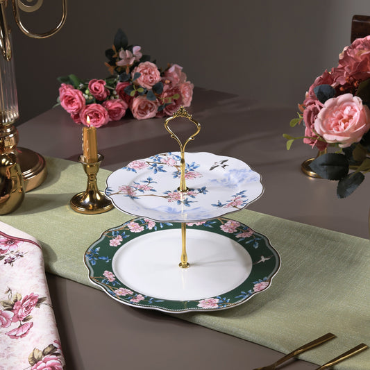 Victorian Green Two Tier Dessert Stand